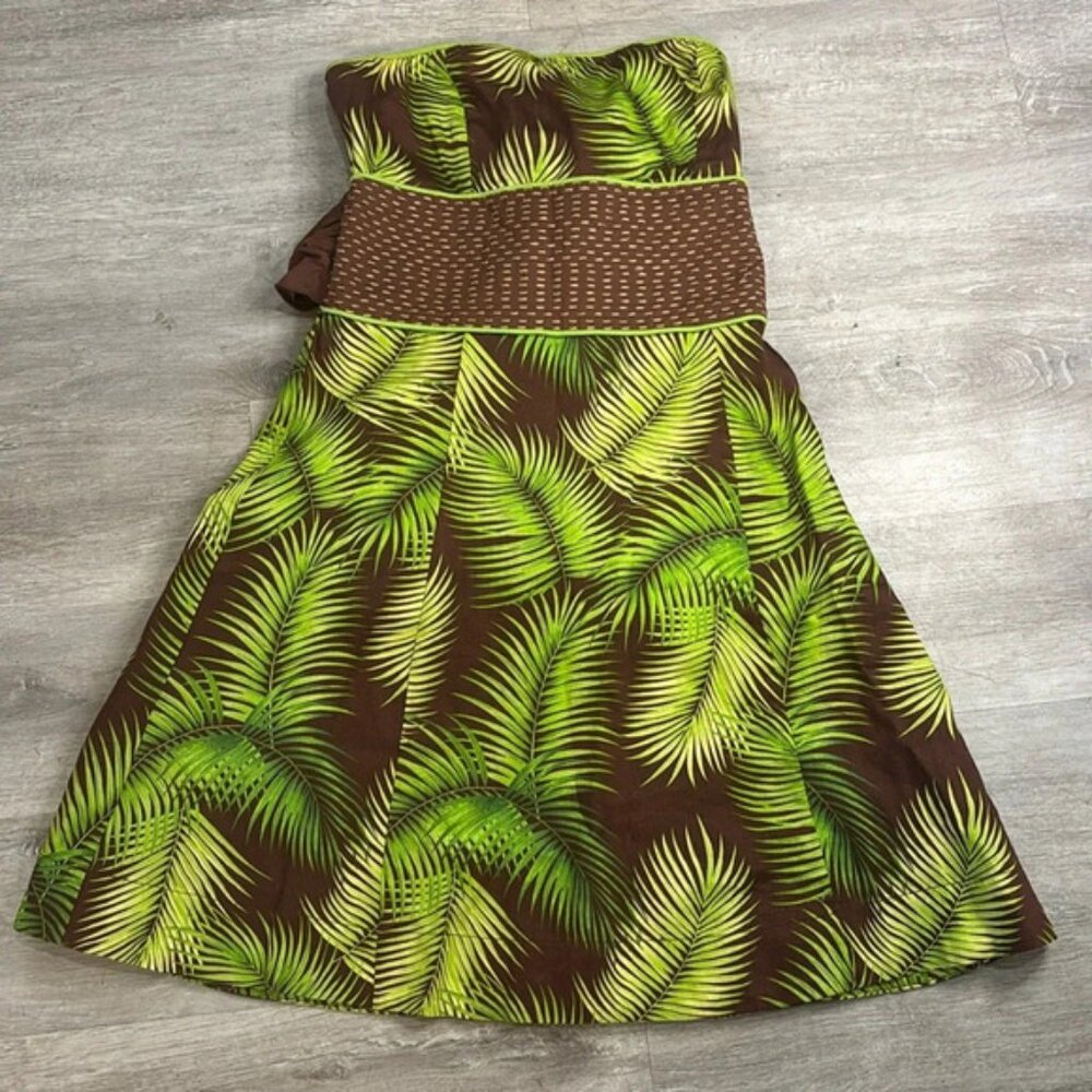 EUC Free People Tropical Palm Fern Strapless Swing Dress Size 12